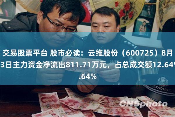 交易股票平台 股市必读：云维股份（600725）8月13日主力资金净流出811.71万元，占总成交额12.64%